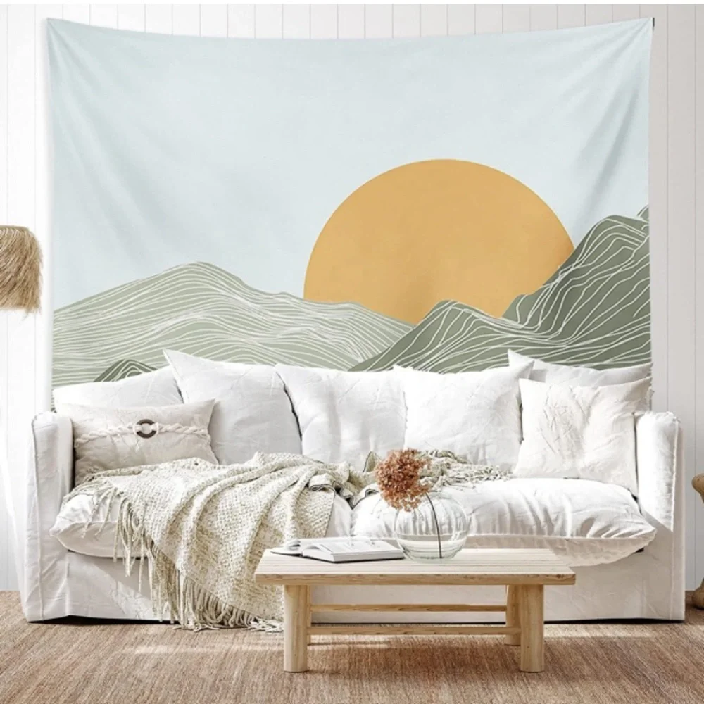 Neutral Mountain Range Sunset/Sunrise Nature Tapestry Wall Art for Room/Outdoors